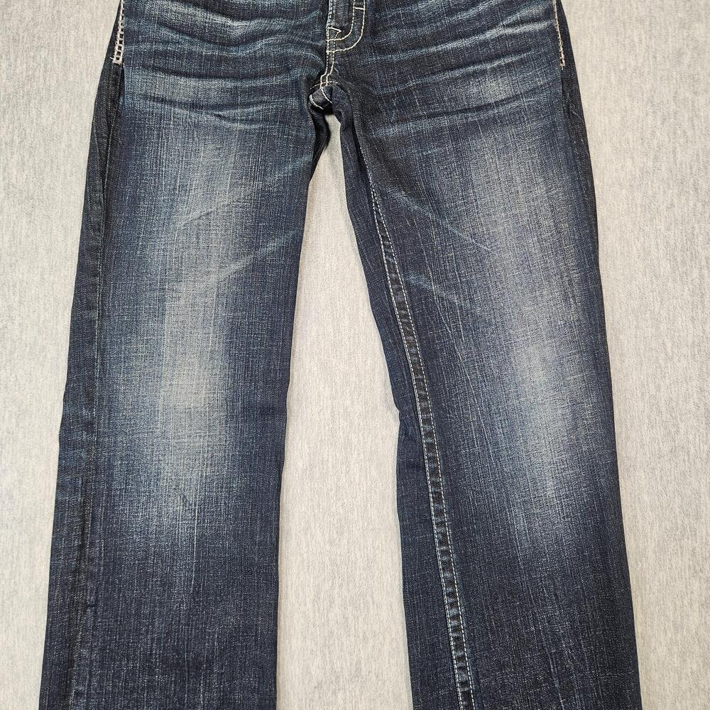 BKE Jeans Men 29R (29x33) Blue Derek Stretch Bootcut Dark Wash Faded Whisker - Picture 3 of 15